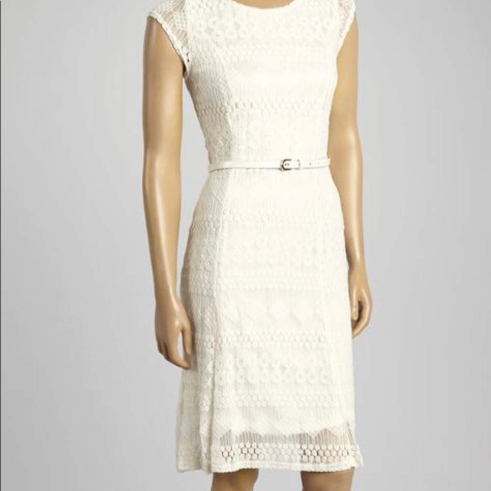 Sharagano White Lace Dress